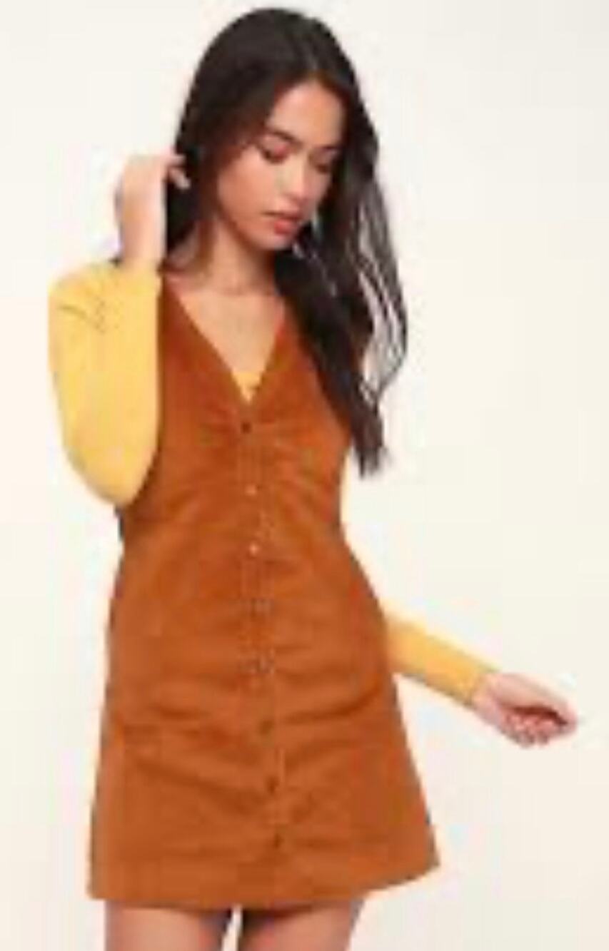 Free People Old School Love Corduroy Pinafore Dress Boho Chic Overalls Size 10